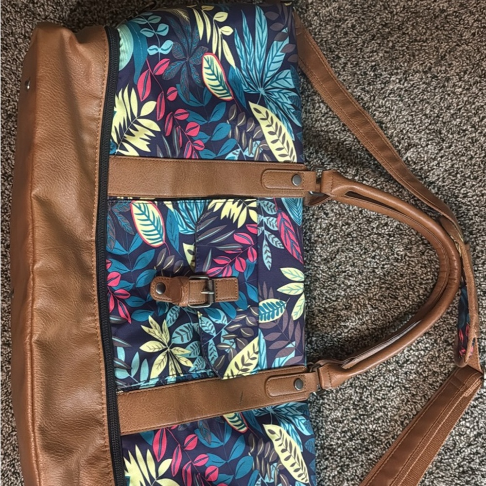 Floral Patterned Women's Bag with Brown Accents